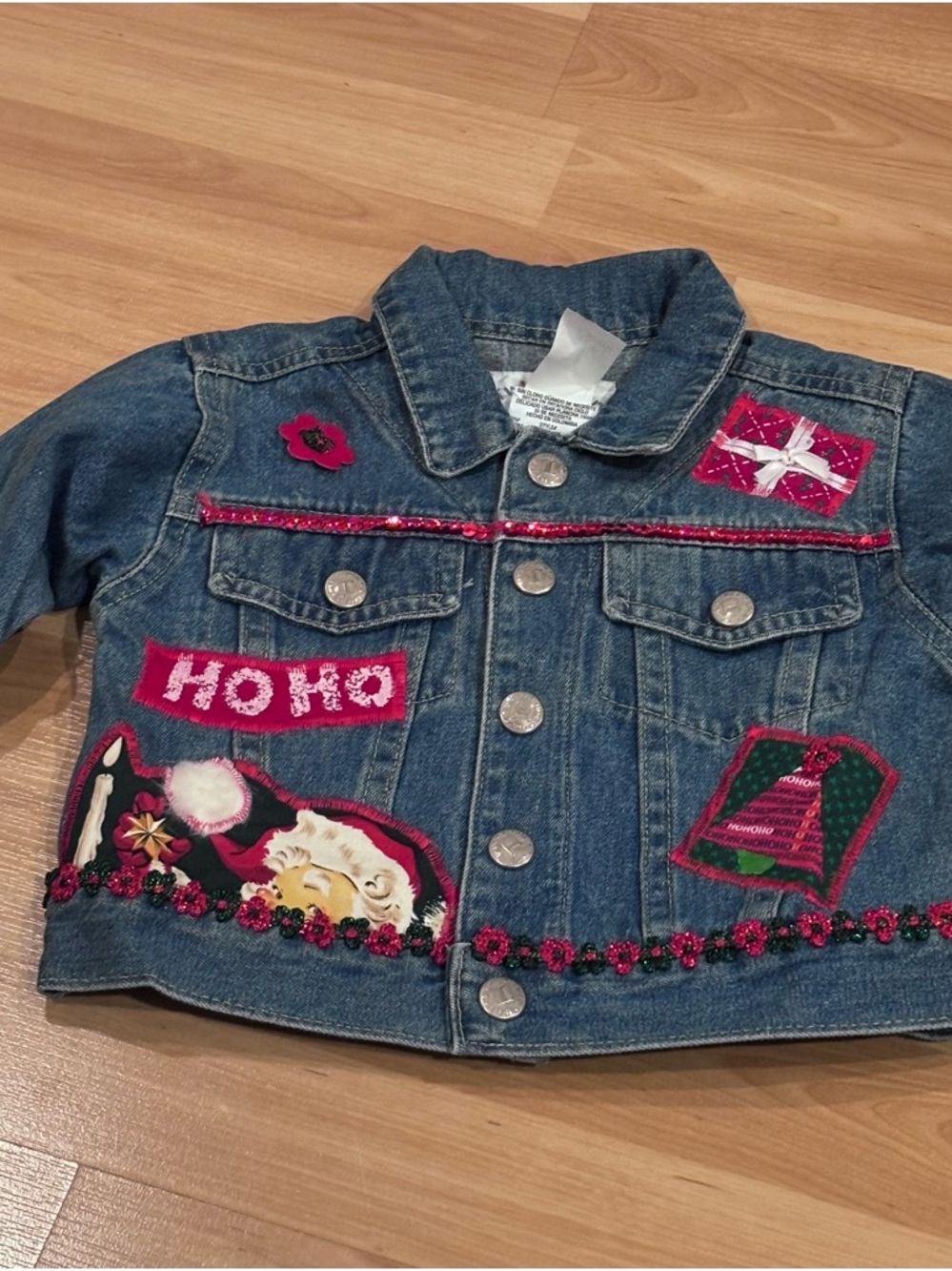 Twice Upon a Time Vintage Made in USA Christmas Jean Jacket With Bling